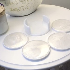 White resin drink coasters with holder